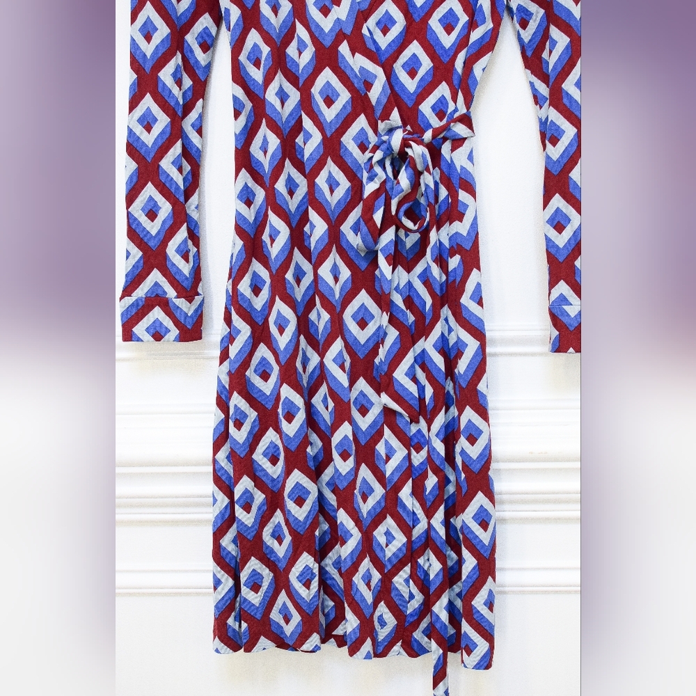 Diane Von Furstenberg Jeanne Silk Red & Blue Geometric Wrap Dress Size 6 Retro - Picture 4 of 12